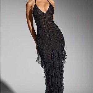 Oh Polly Black Backless Dress with Ruffle Details